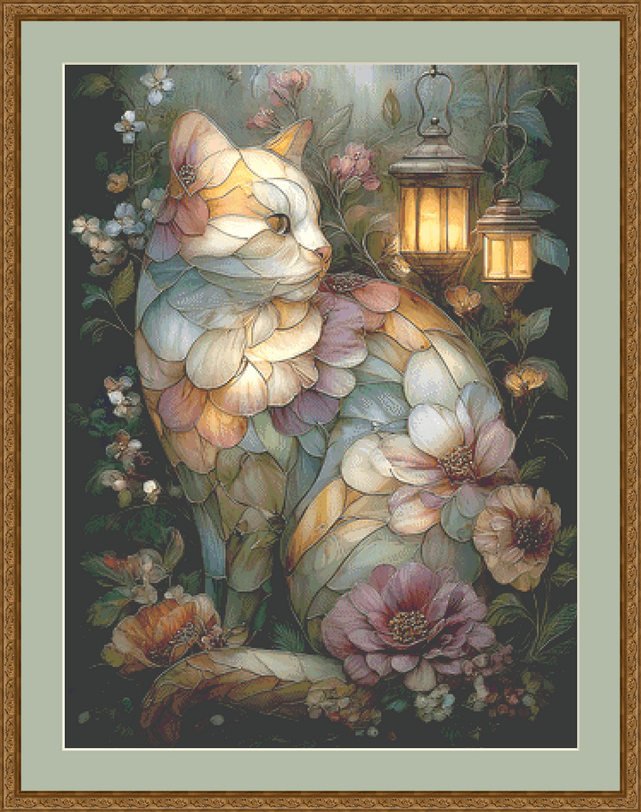 Flower Cat cross stitch pattern by Sassy E. Boutique