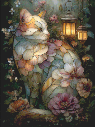 Flower Cat cross stitch pattern by Sassy E. Boutique