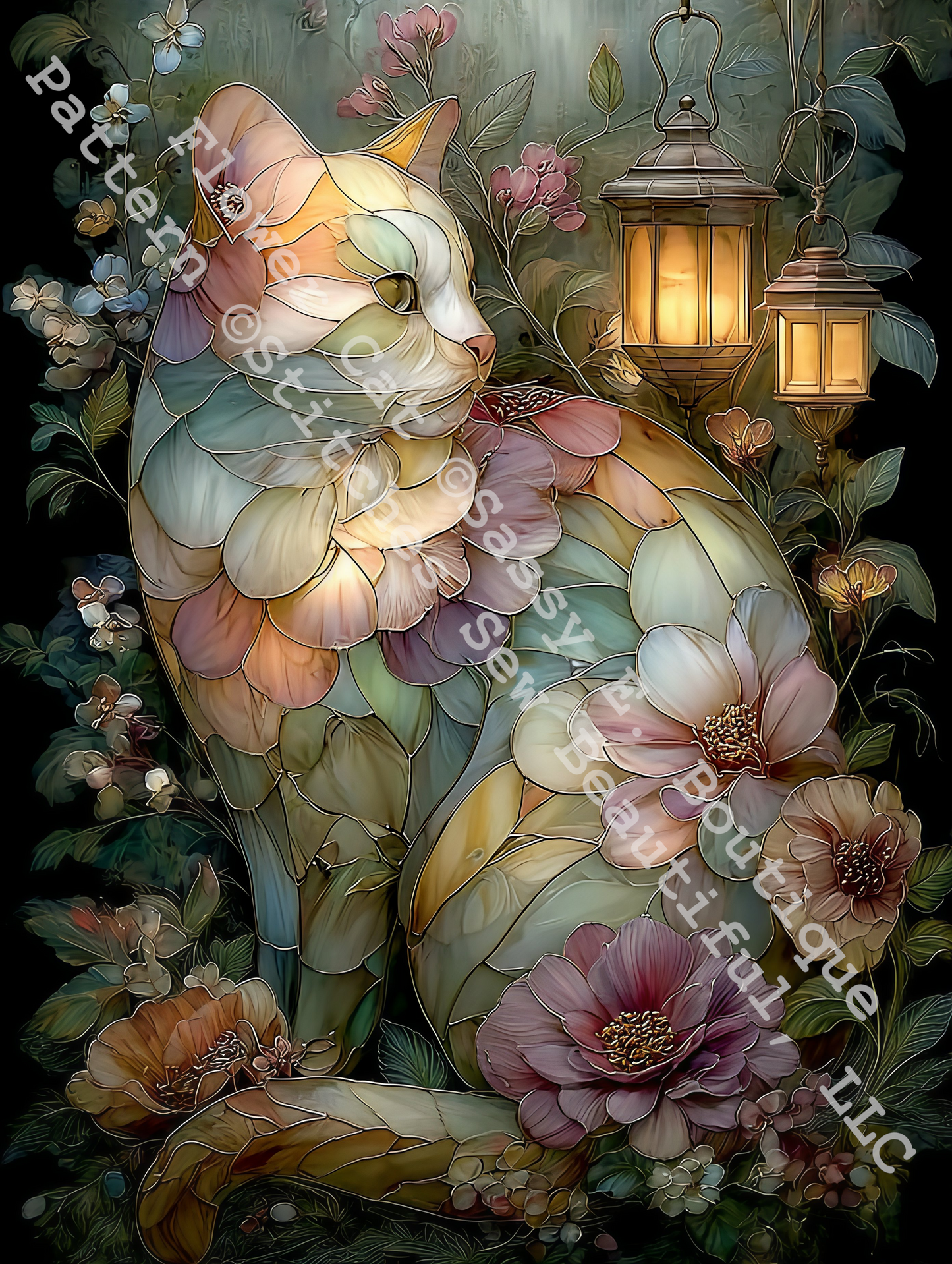 Flower Cat cross stitch pattern by Sassy E. Boutique