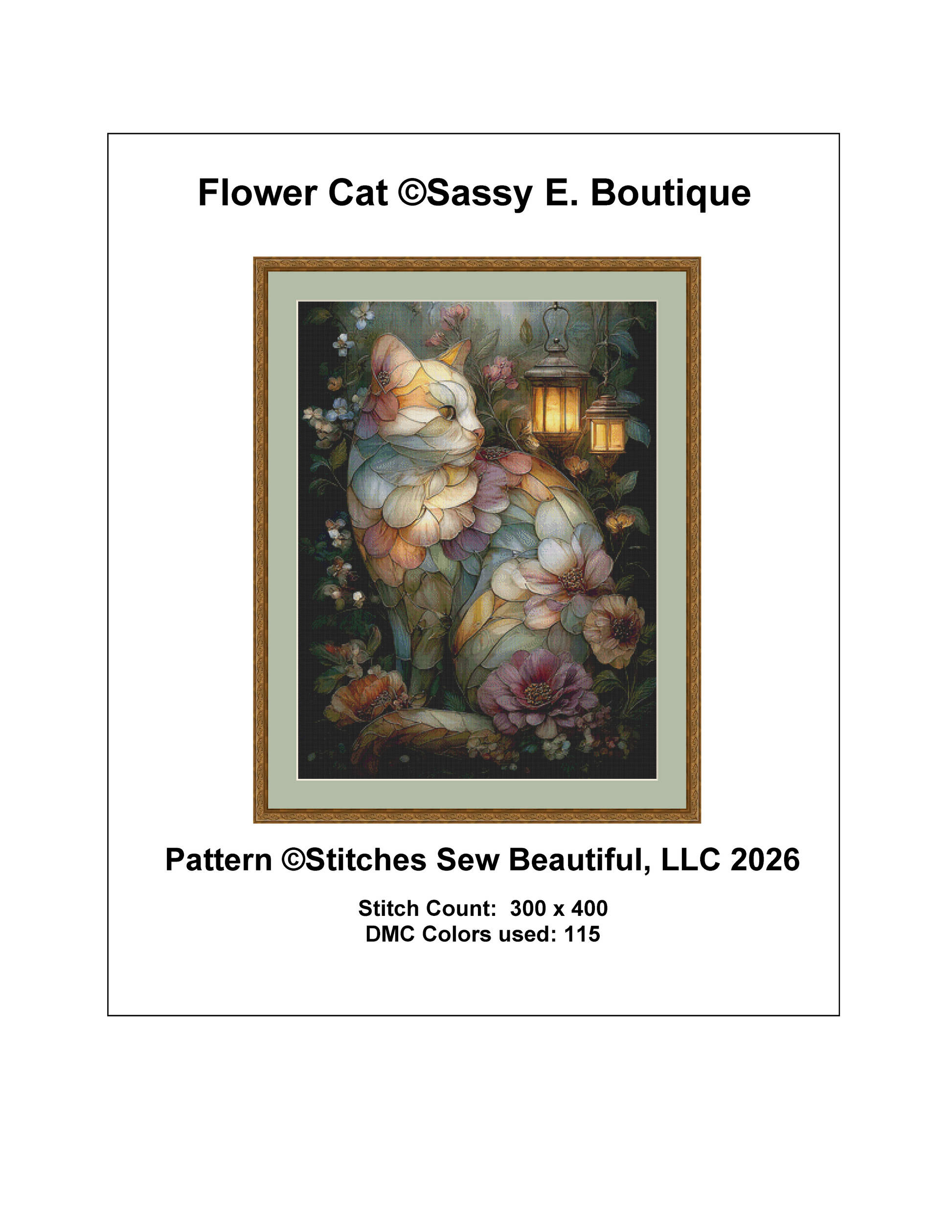 Flower Cat cross stitch pattern by Sassy E. Boutique