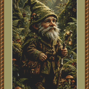 "Forest Gnome" cross stitch pattern by Queen Bee Designs