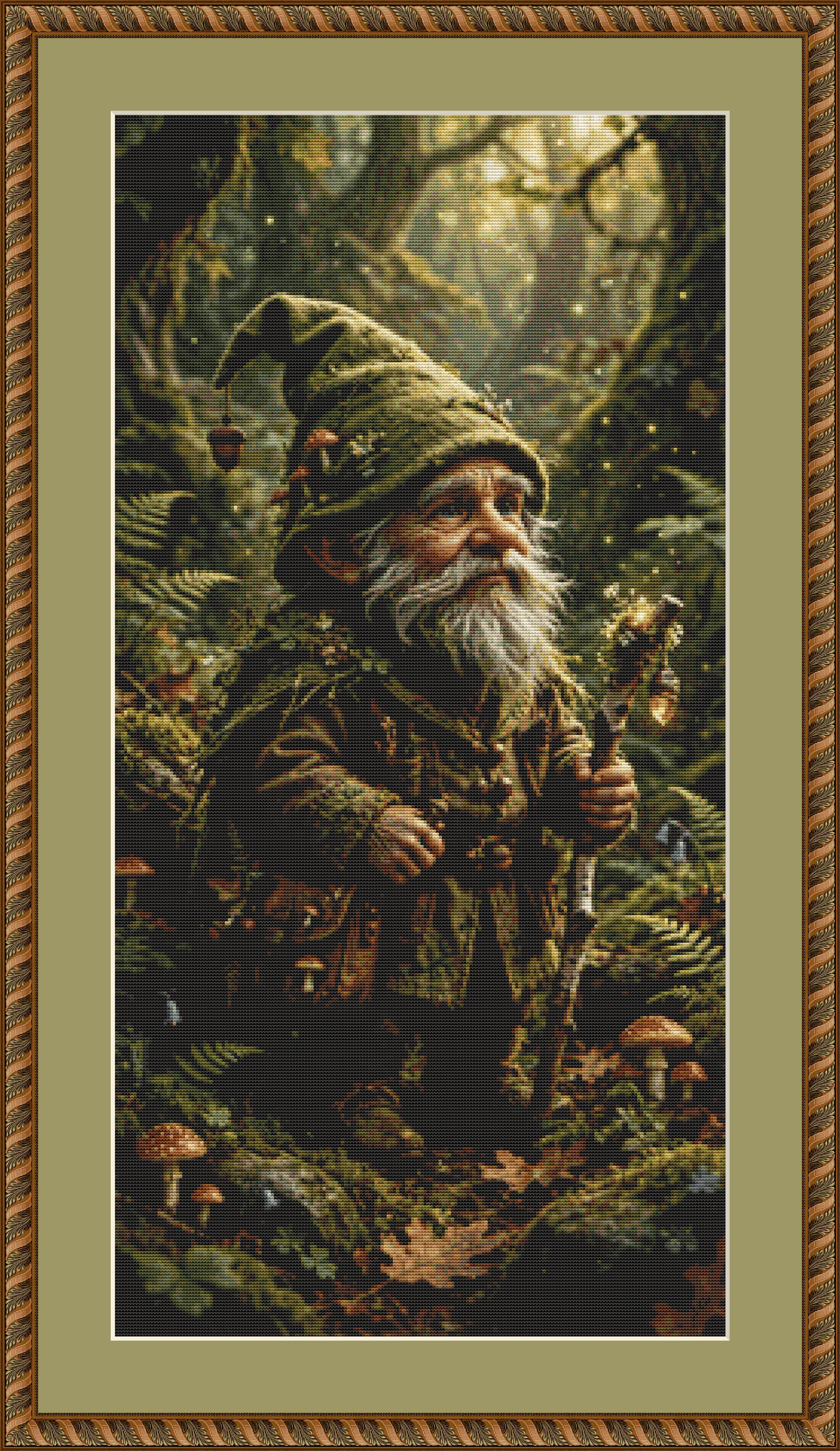 "Forest Gnome" cross stitch pattern by Queen Bee Designs