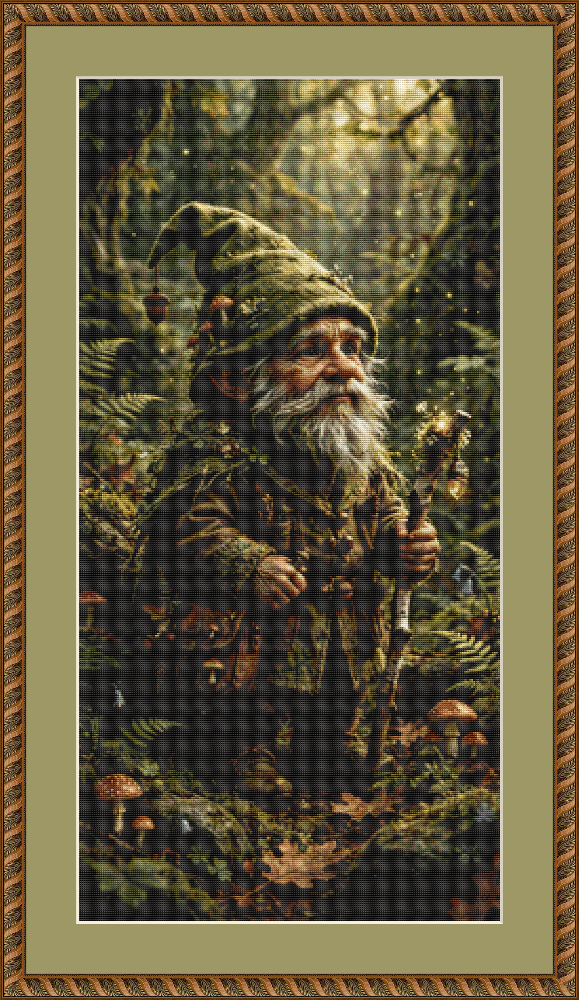 "Forest Gnome" cross stitch pattern by Queen Bee Designs