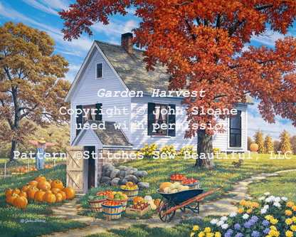 Garden Harvest counted cross stitch pattern Copyright © John Sloane; used with permission