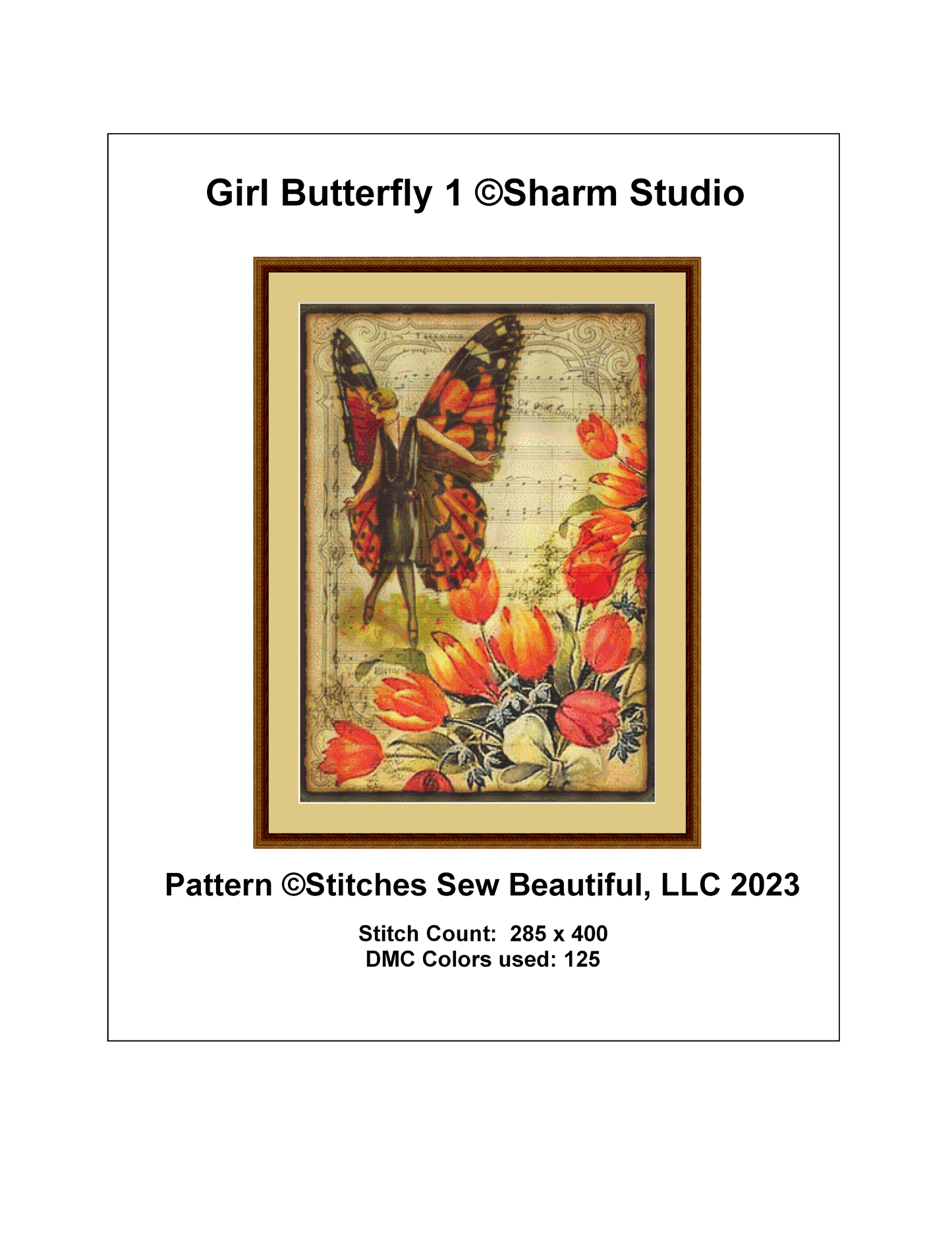 Girl Butterfly 1 counted cross Stitch Pattern by SharmStudio