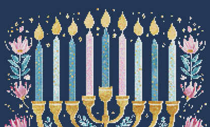 Glitter Wildflower Hanukkah Menorah counted cross stitch pattern by Enchanted Echo Studio