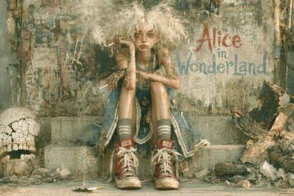 Grungy Alice cross stitch pattern by Bryna T. Art & Design