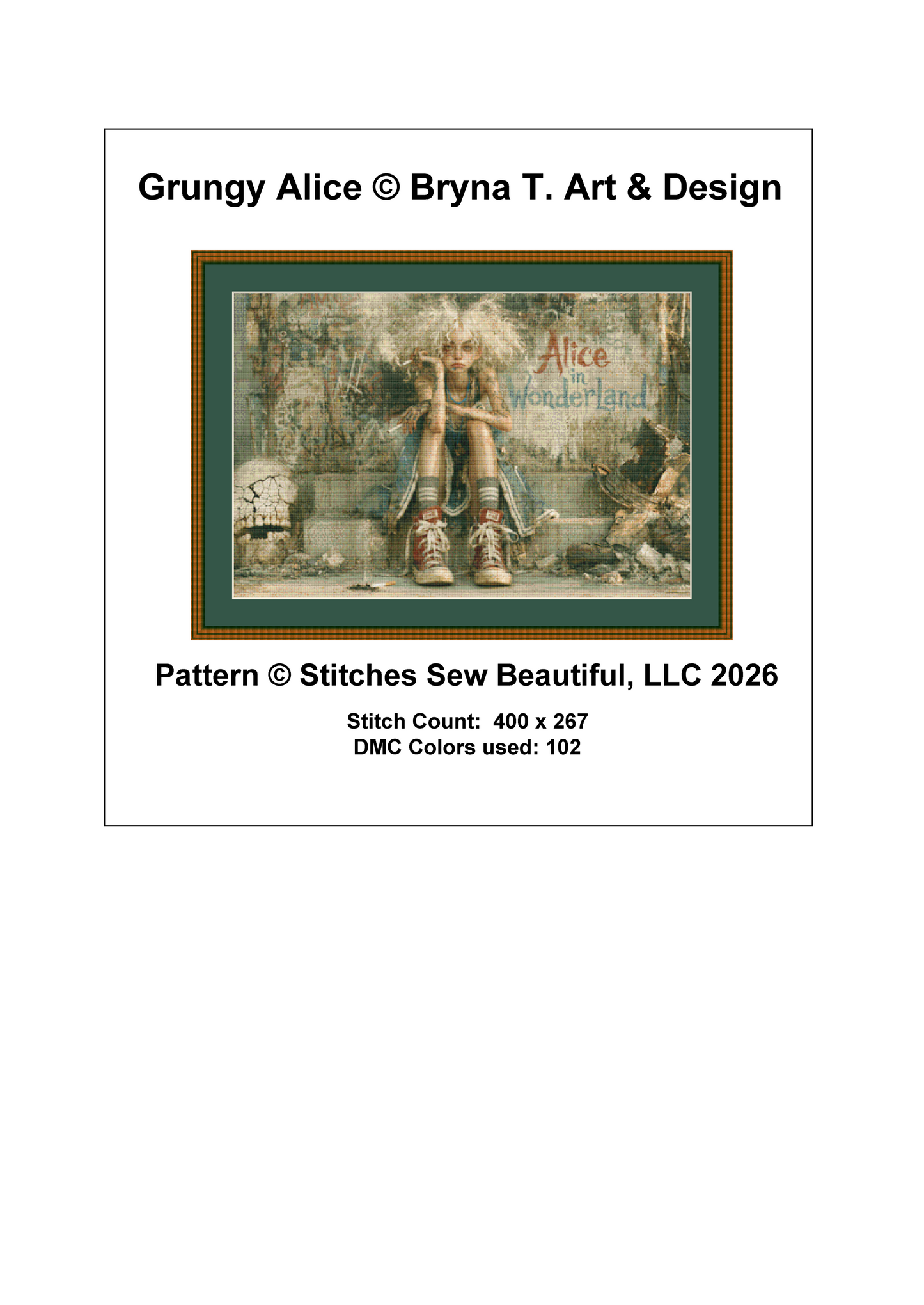 Grungy Alice cross stitch pattern by Bryna T. Art & Design