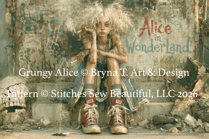 Grungy Alice cross stitch pattern by Bryna T. Art & Design