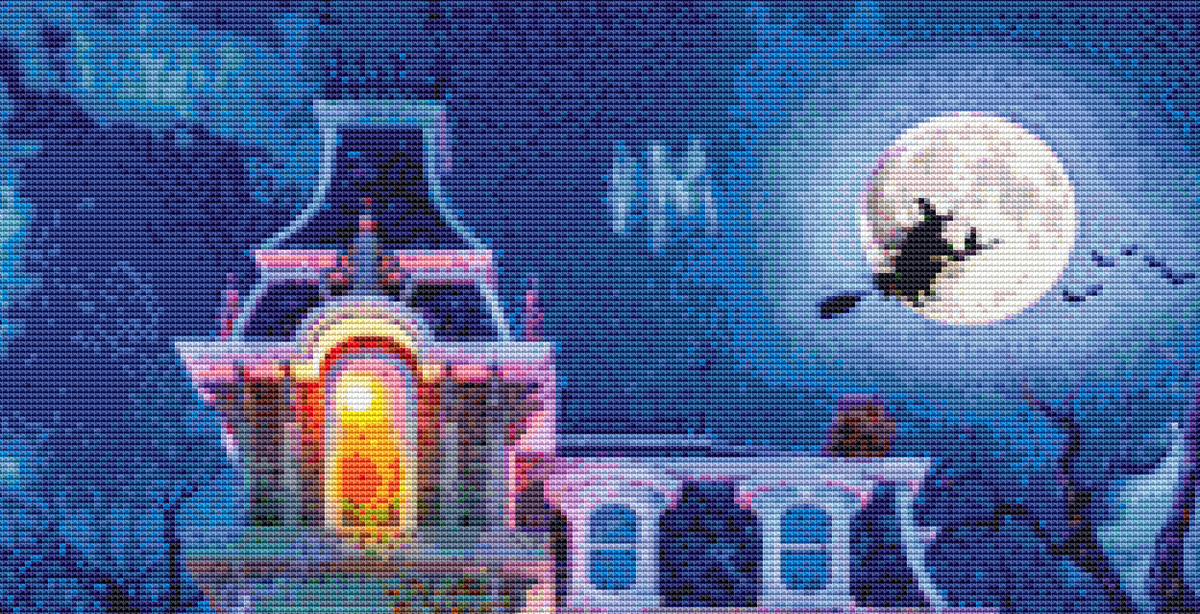 "Halloween House" cross stitch pattern by Dominic Davison, Licensed by MGL, www.mglart.com
