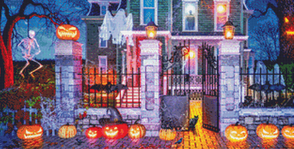 "Halloween House" cross stitch pattern by Dominic Davison, Licensed by MGL, www.mglart.com