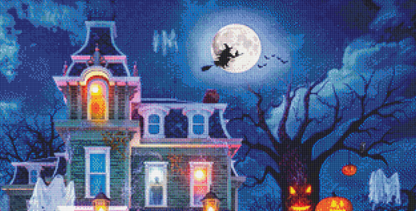 "Halloween House" (Max Color) cross stitch pattern by Dominic Davison, Licensed by MGL, www.mglart.com