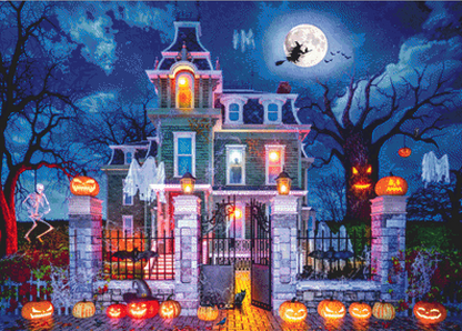 "Halloween House" (Max Color) cross stitch pattern by Dominic Davison, Licensed by MGL, www.mglart.com