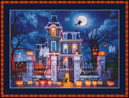 "Halloween House" (Max Color) cross stitch pattern by Dominic Davison, Licensed by MGL, www.mglart.com