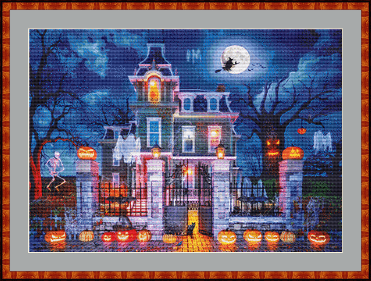 "Halloween House" cross stitch pattern by Dominic Davison, Licensed by MGL, www.mglart.com