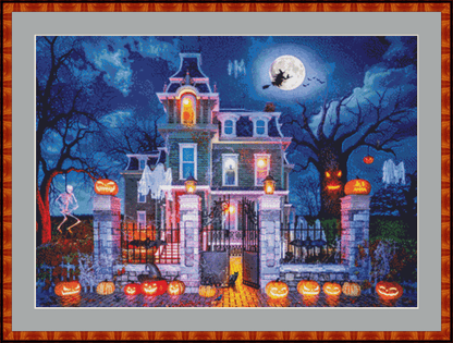 "Halloween House" cross stitch pattern by Dominic Davison, Licensed by MGL, www.mglart.com