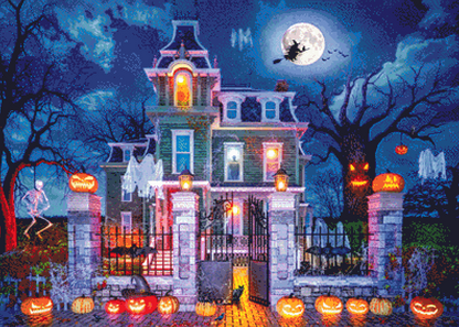 "Halloween House" cross stitch pattern by Dominic Davison, Licensed by MGL, www.mglart.com