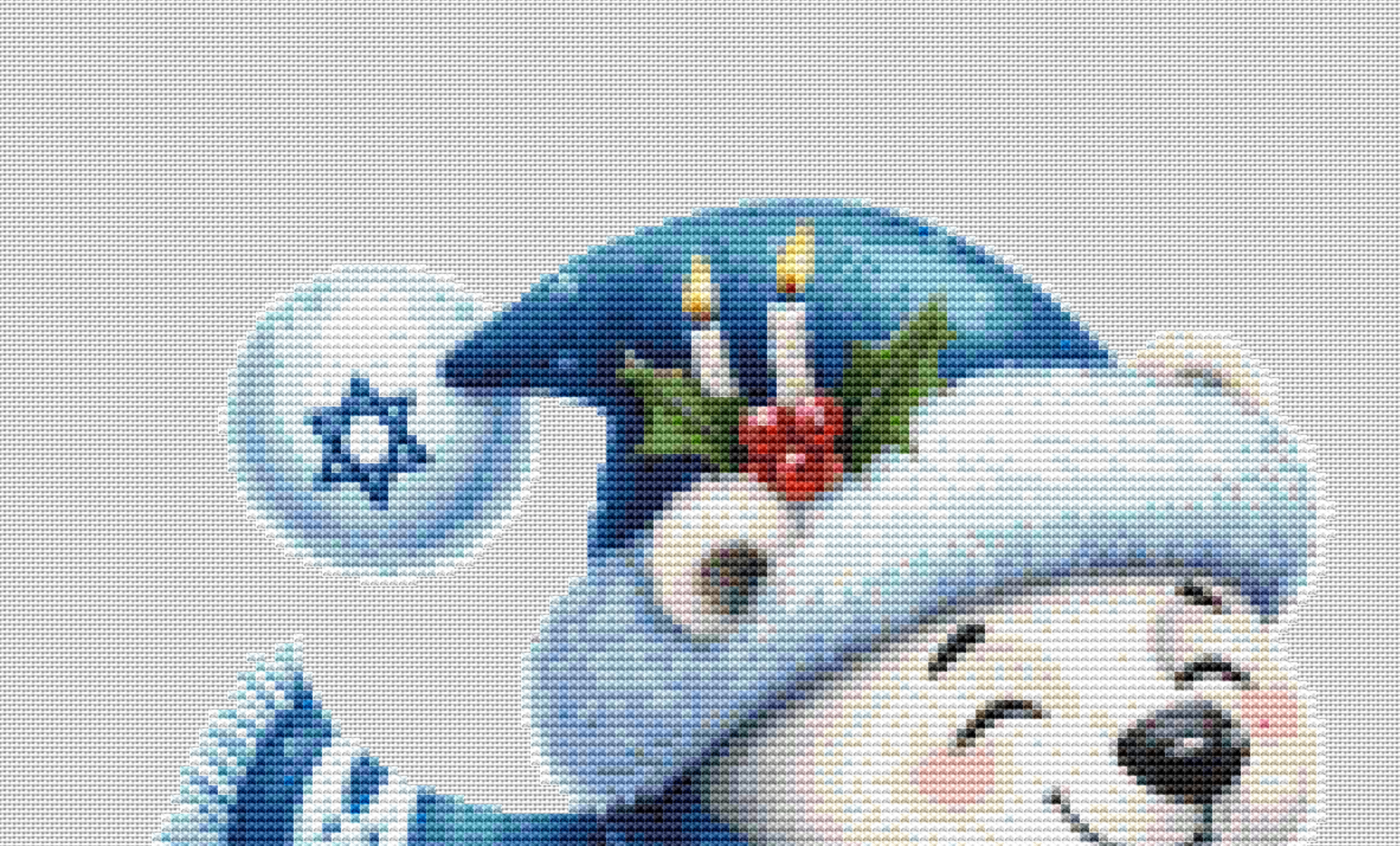 Hanukkah Polar Bear Ice Skating counted cross stitch pattern by Taylor Haines Designs