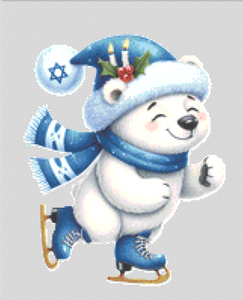Hanukkah Polar Bear Ice Skating counted cross stitch pattern by Taylor Haines Designs