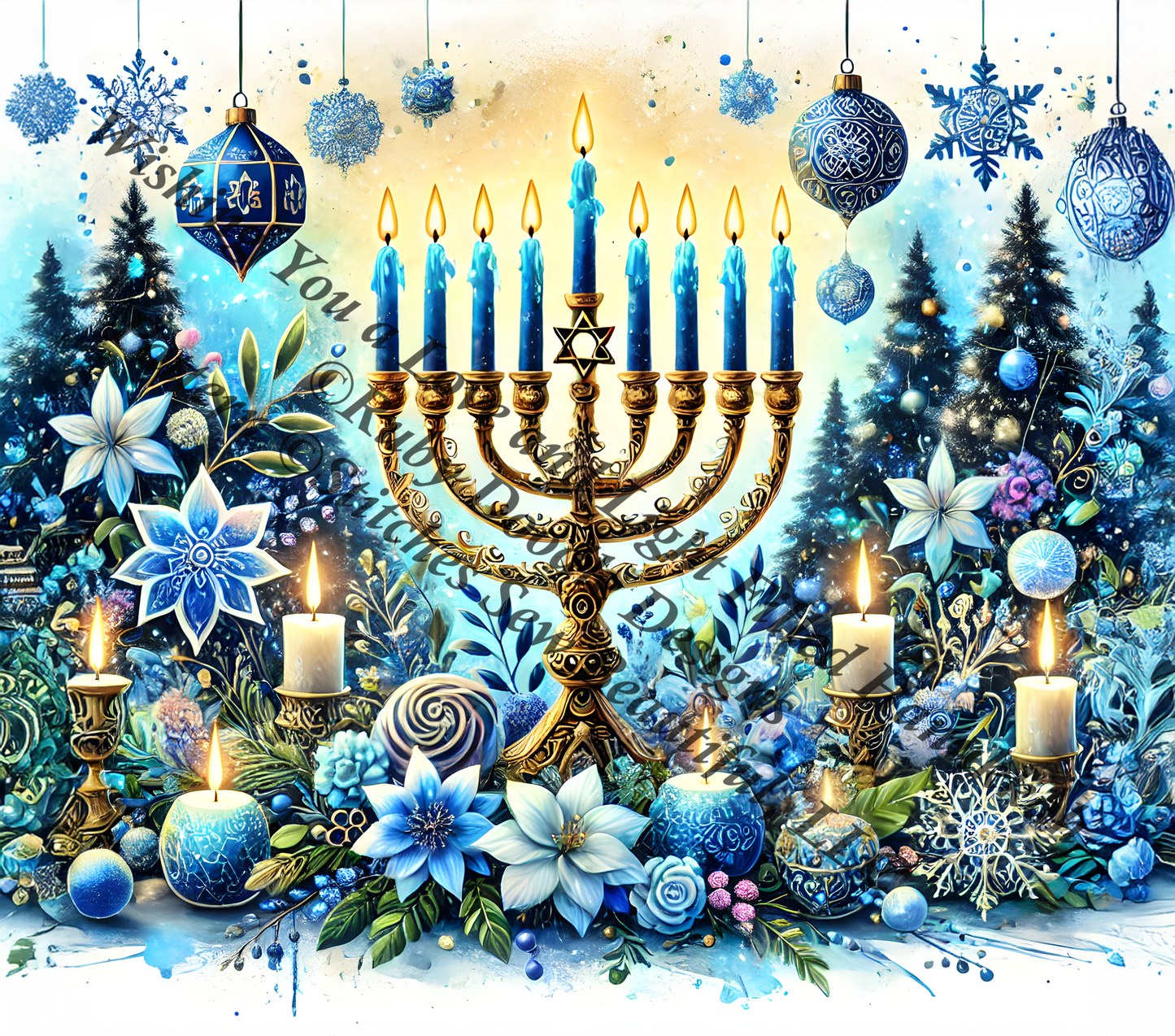 Wishing You a Love and Light Filled Hanukkah counted cross stitch pattern by Ruby Doodle Designs