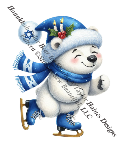 Hanukkah Polar Bear Ice Skating counted cross stitch pattern by Taylor Haines Designs