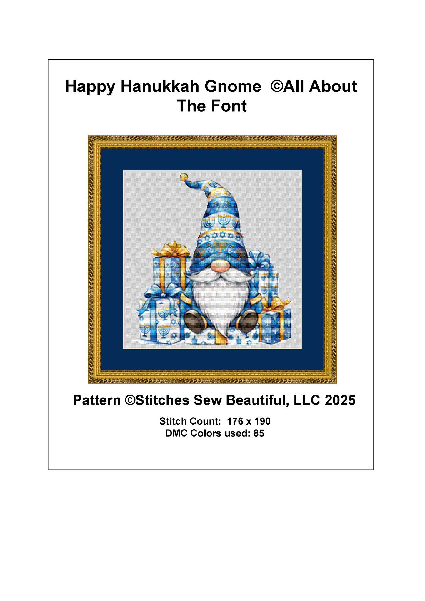 Happy Hanukkah Gnome counted cross stitch pattern by All About The Font