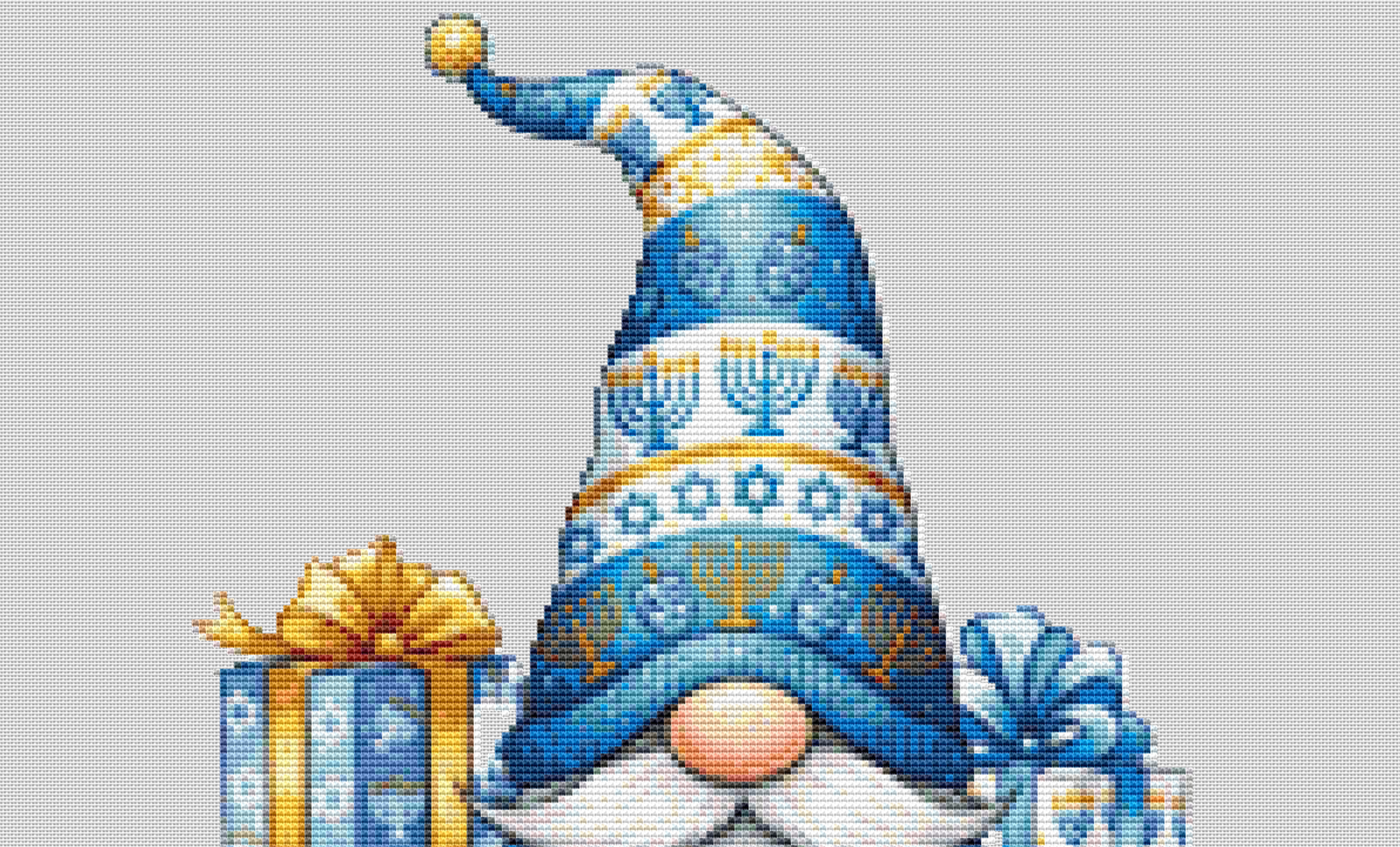 Happy Hanukkah Gnome counted cross stitch pattern by All About The Font