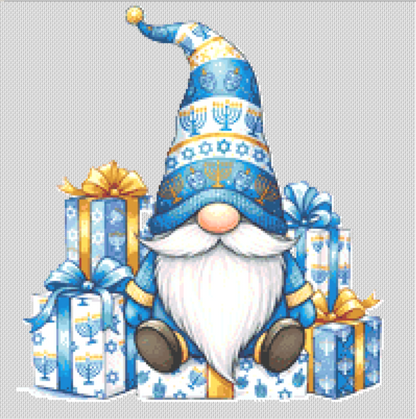 Happy Hanukkah Gnome counted cross stitch pattern by All About The Font