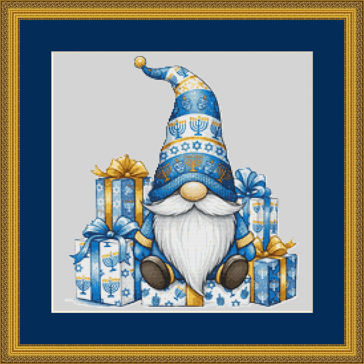 Happy Hanukkah Gnome counted cross stitch pattern by All About The Font