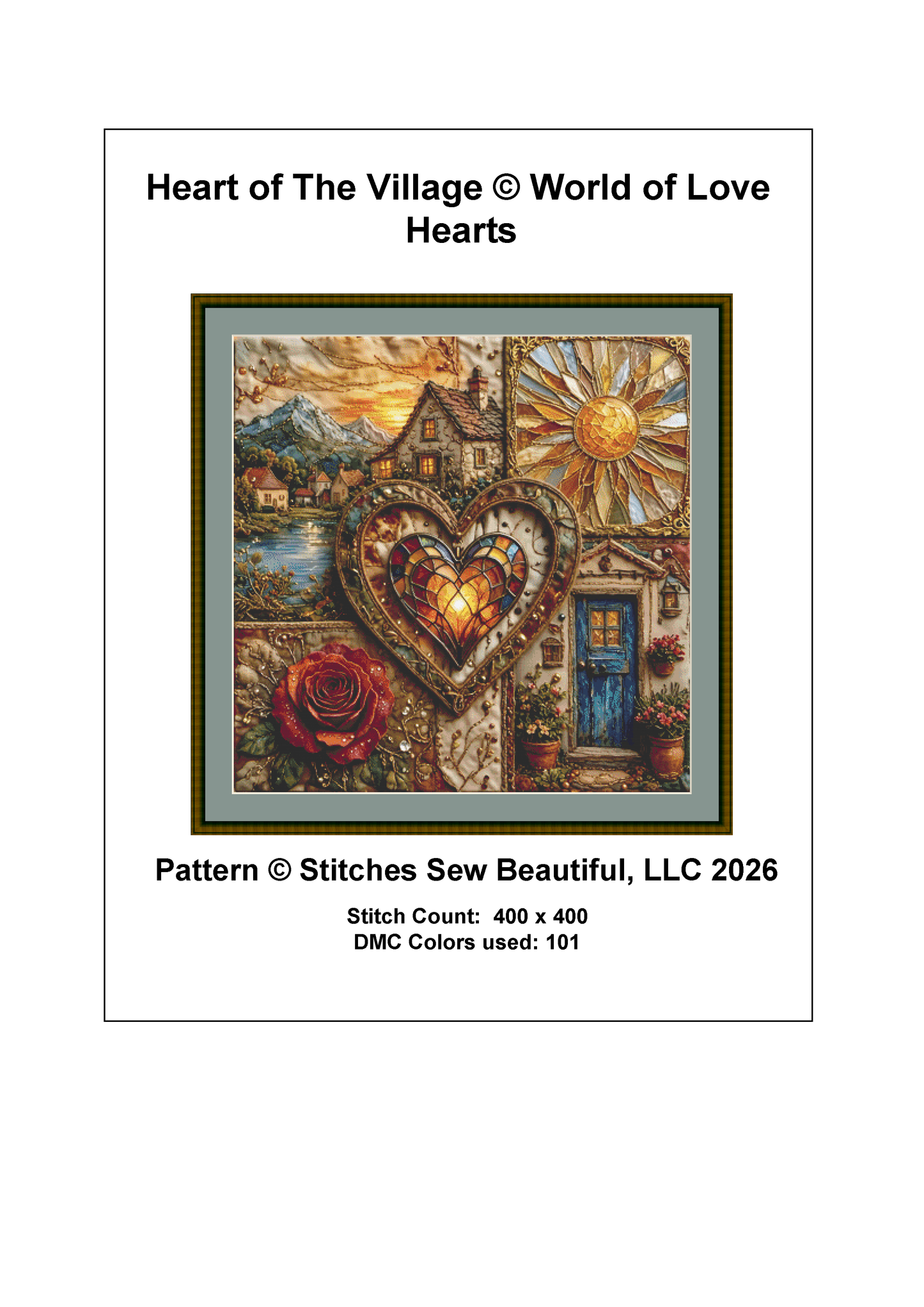 "Heart of The Village" cross stitch pattern by World of Love Hearts