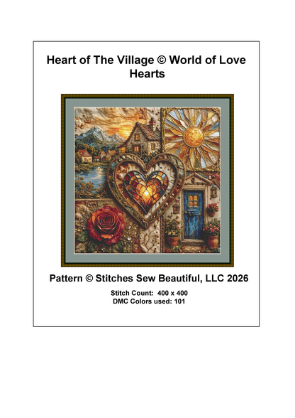 "Heart of The Village" cross stitch pattern by World of Love Hearts