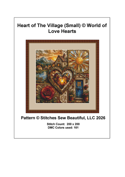 "Heart of The Village" (Small) cross stitch pattern by World of Love Hearts