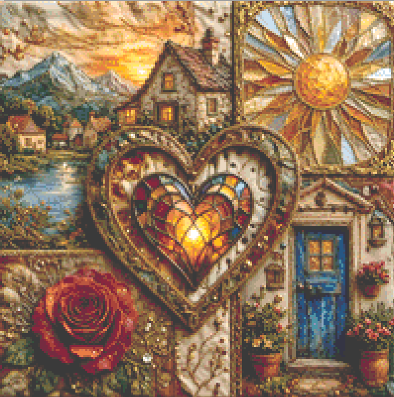 "Heart of The Village" (Small) cross stitch pattern by World of Love Hearts