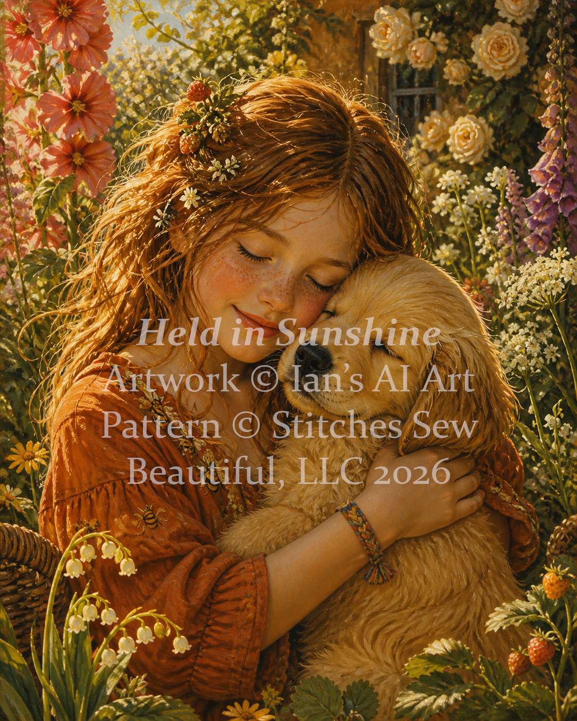 Held in Sunshine cross stitch pattern by Ian's AI Art