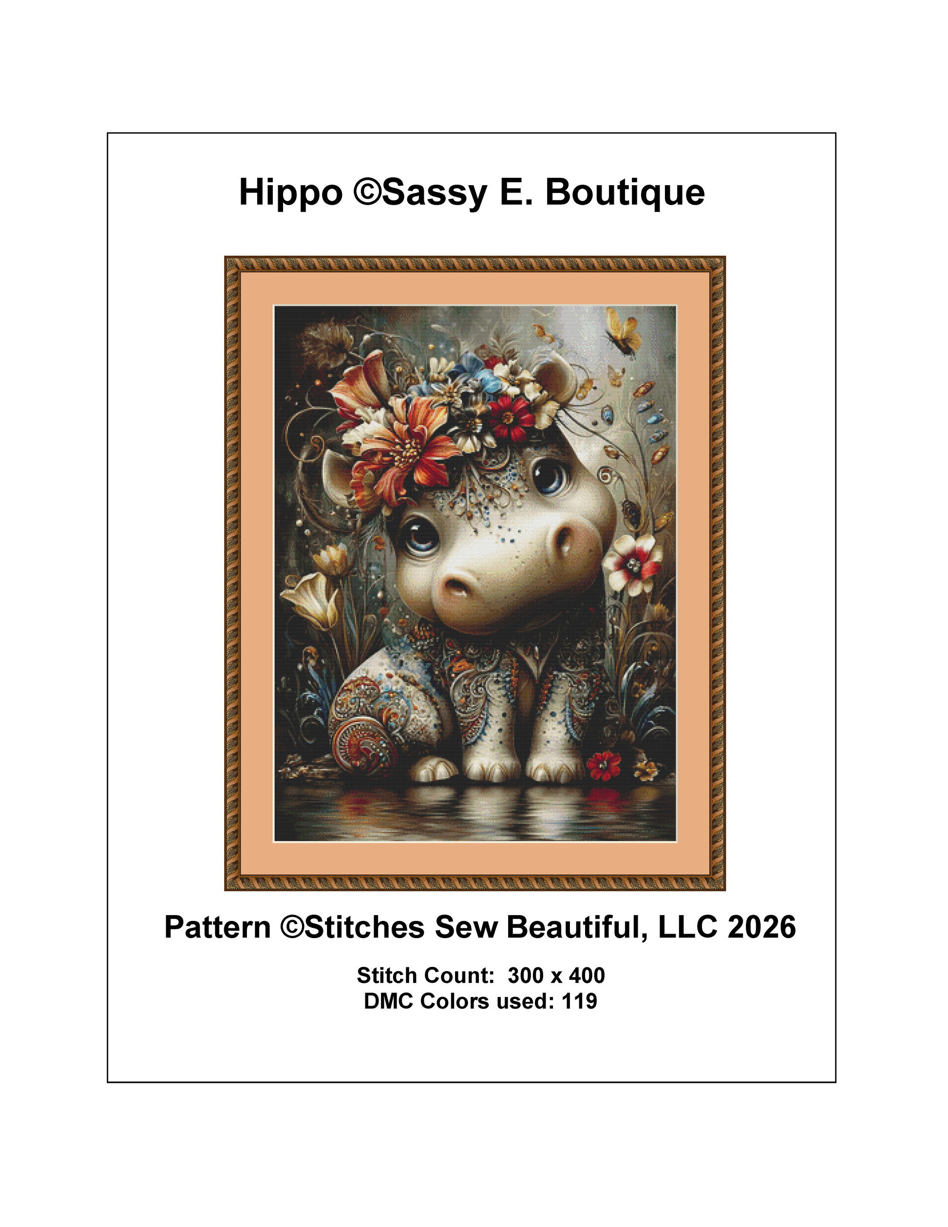 Hippo cross stitch pattern by Sassy E. Boutique