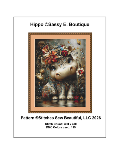 Hippo cross stitch pattern by Sassy E. Boutique