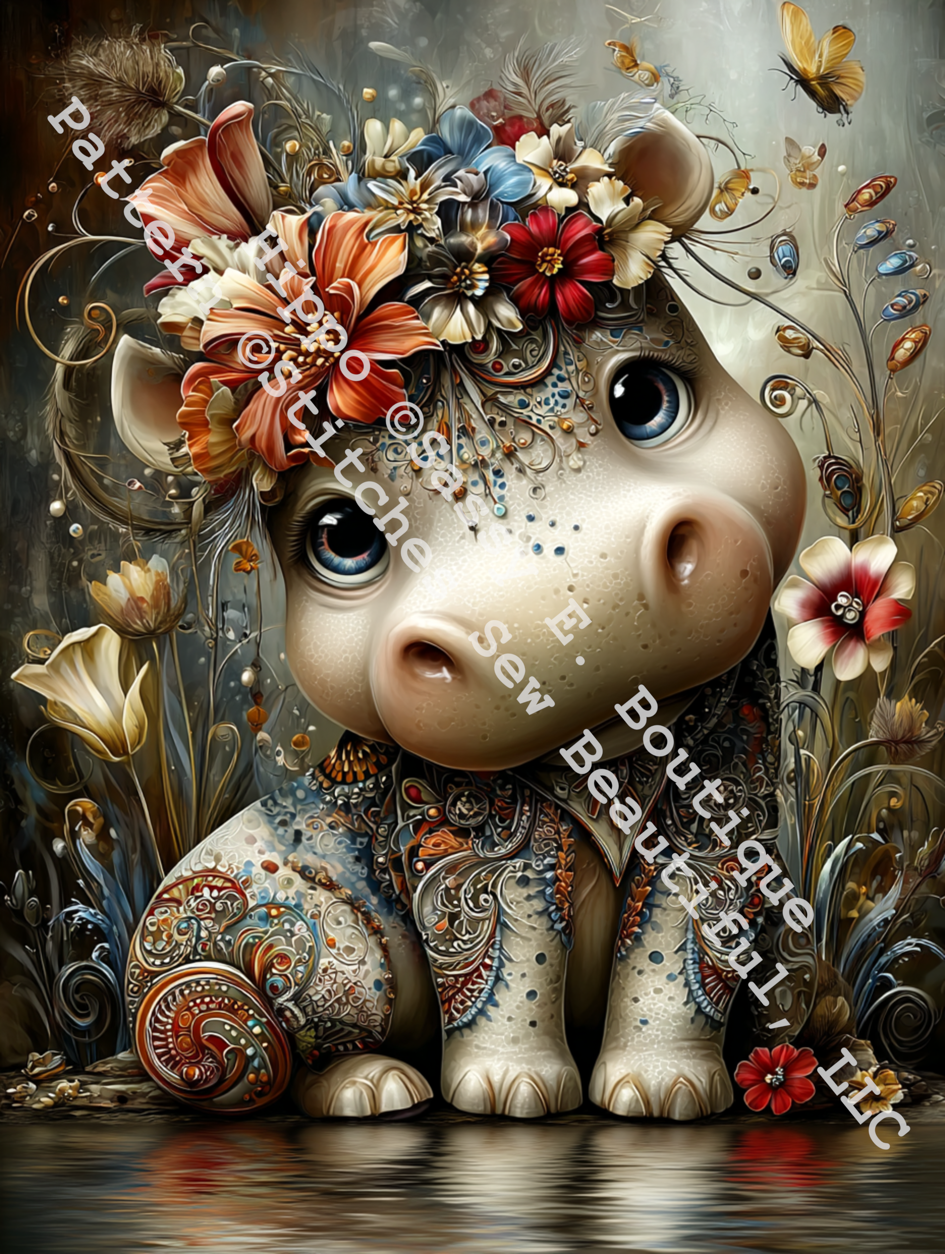Hippo cross stitch pattern by Sassy E. Boutique