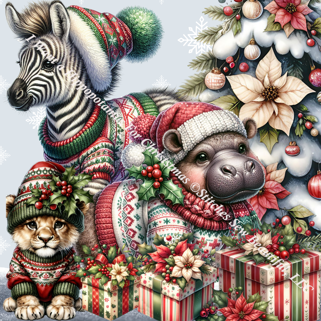 I Want a Hippopotamus For Christmas (Ornament) counted cross stitch pattern by Stitches Sew Beautiful, LLC