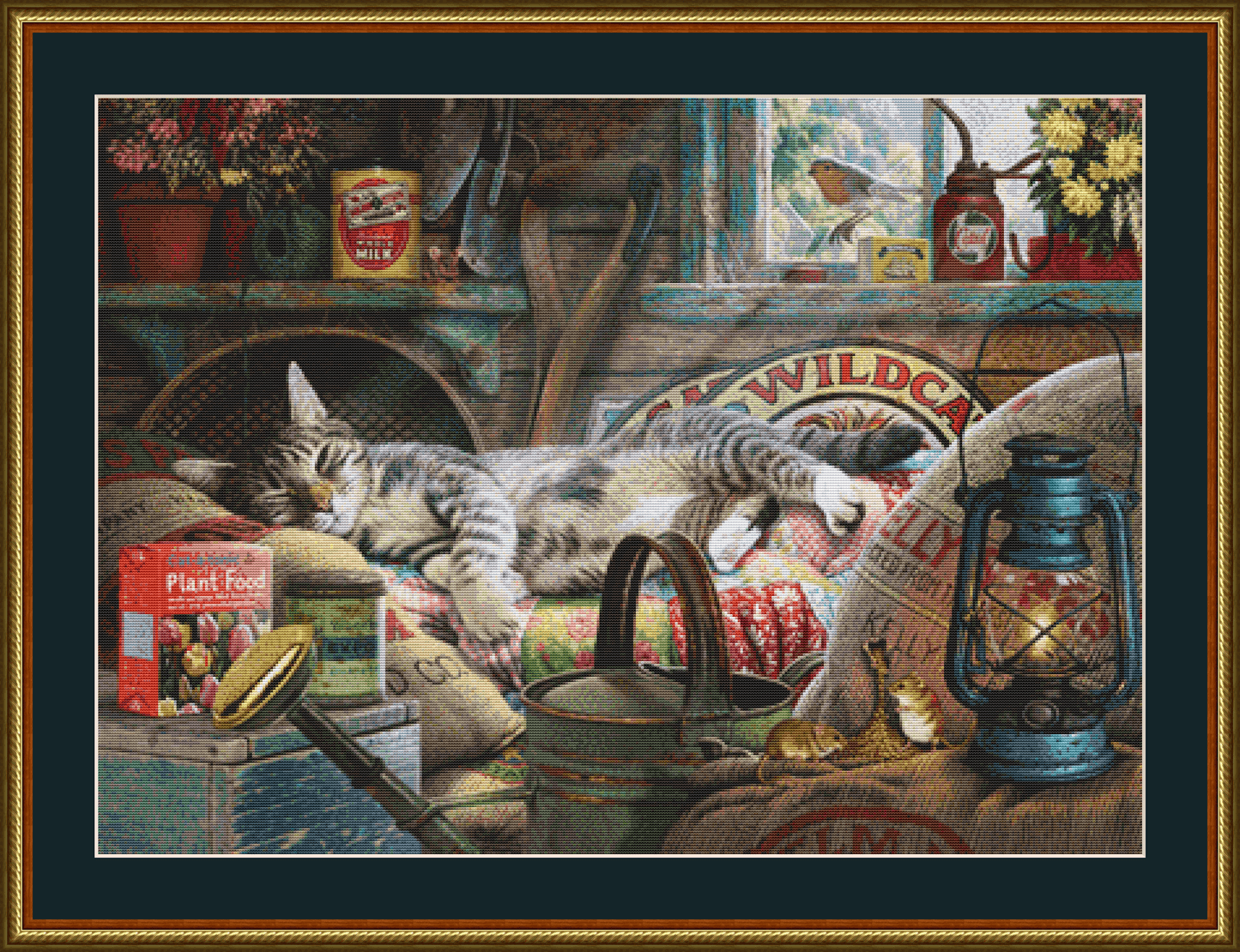 "Laid Back Tom" cross stitch pattern by Steve Read, Licensed by MGL, www.mglart.com