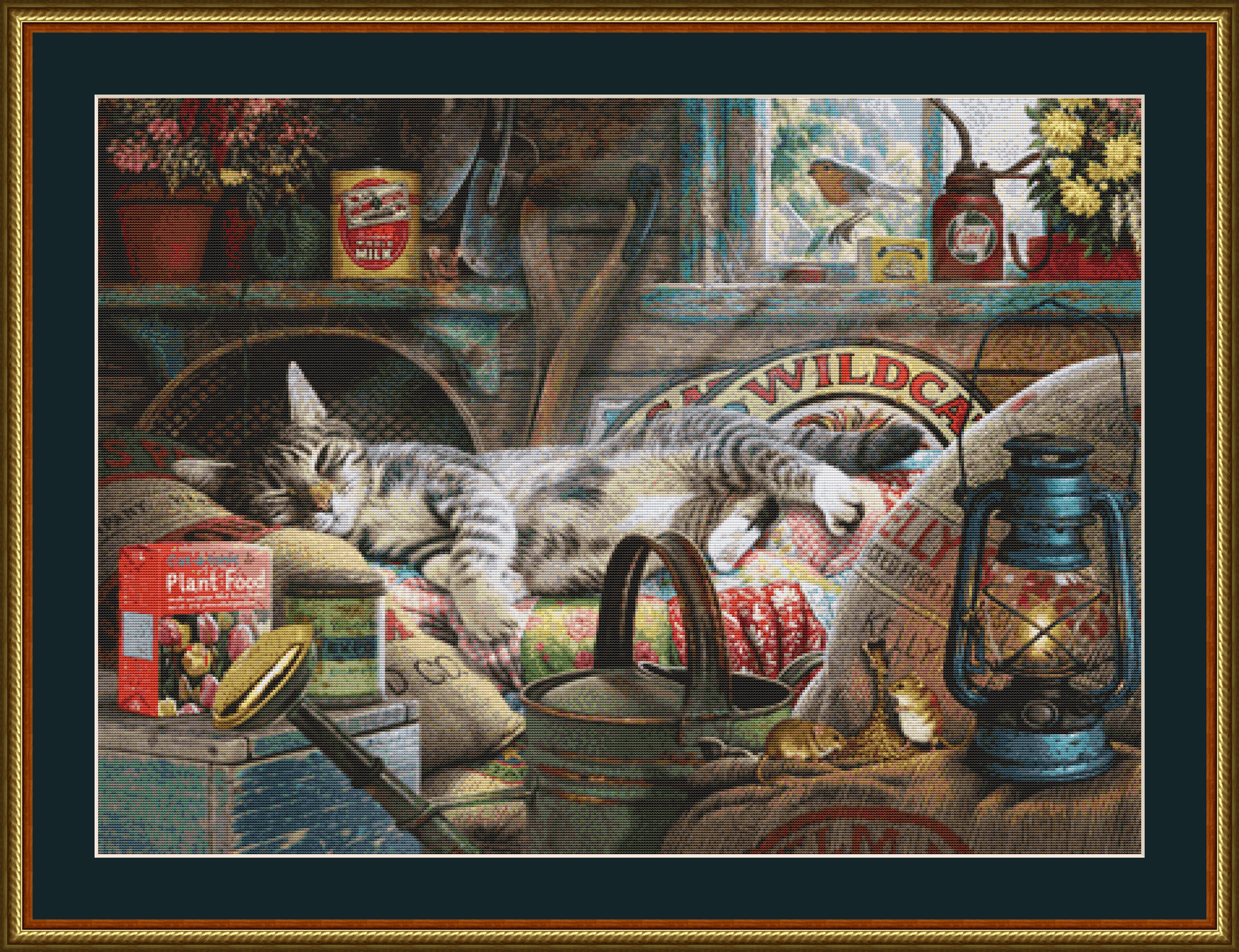 "Laid Back Tom" cross stitch pattern by Steve Read, Licensed by MGL, www.mglart.com