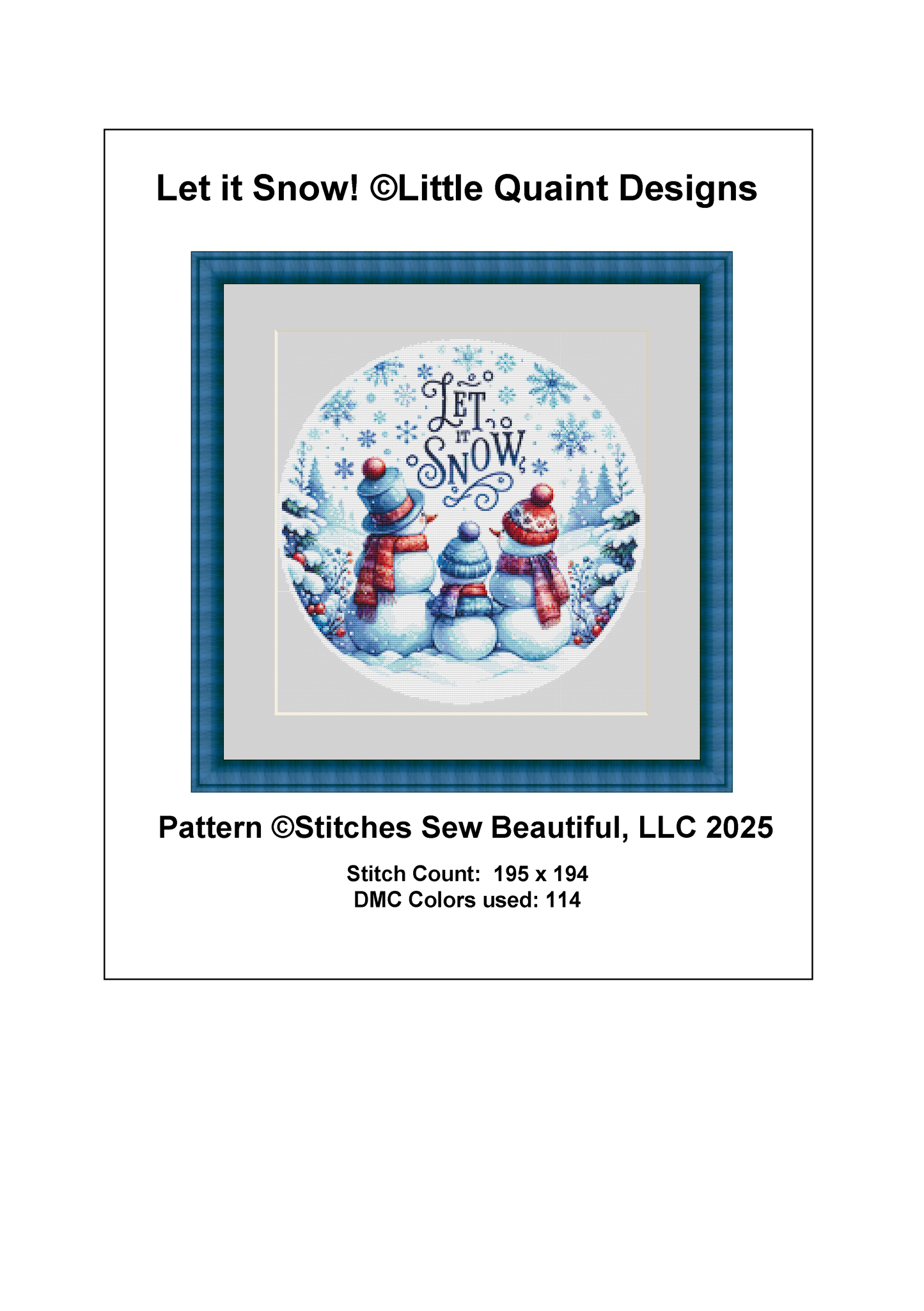 Let it Snow! (Ornament) counted cross stitch pattern by Little Quaint Designs