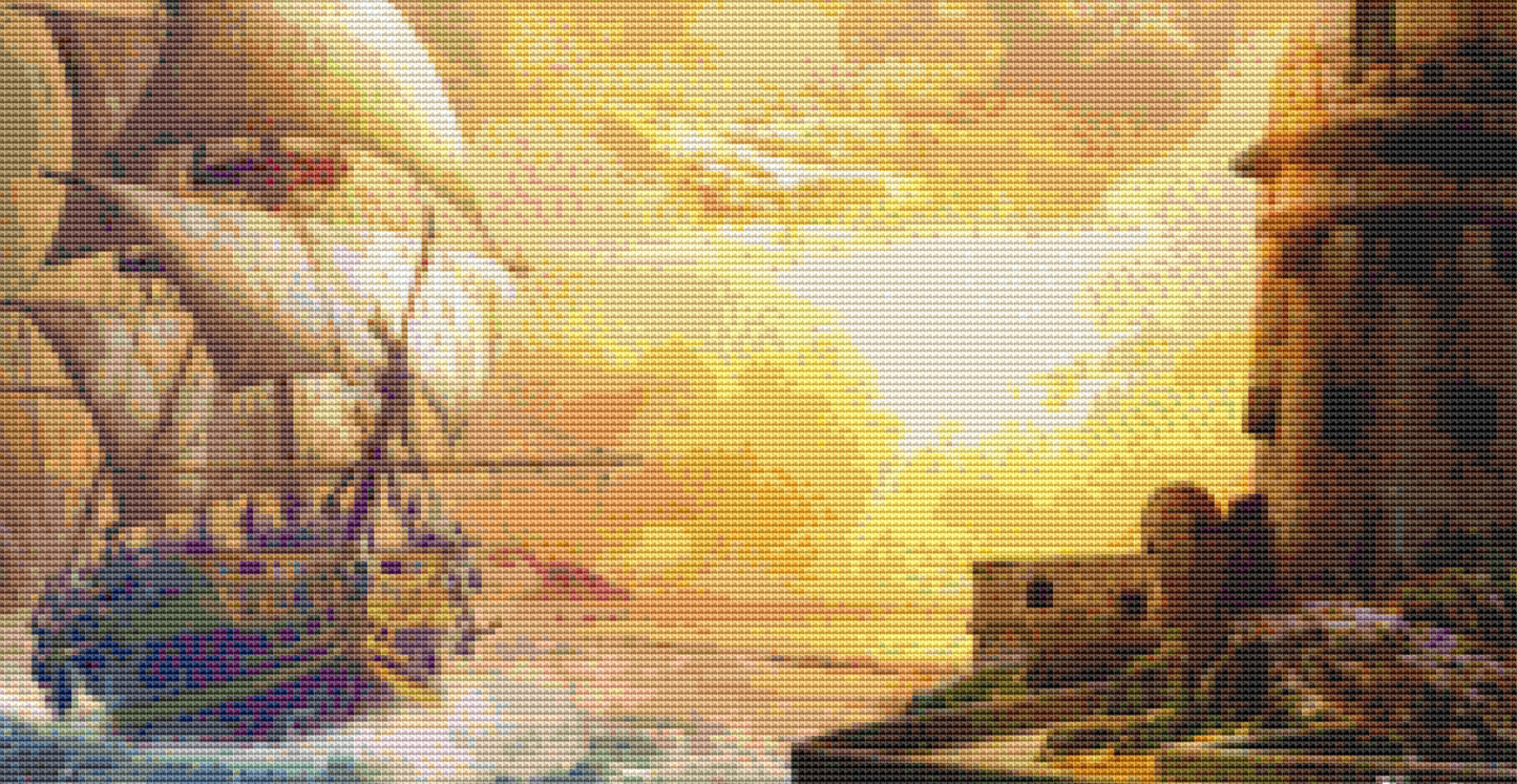 Lighthouse and Ship counted cross stitch pattern by Jan Patrik Krasny, Licensed by MGL, www.mglart.com