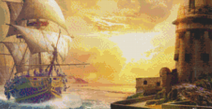 Lighthouse and Ship counted cross stitch pattern by Jan Patrik Krasny, Licensed by MGL, www.mglart.com