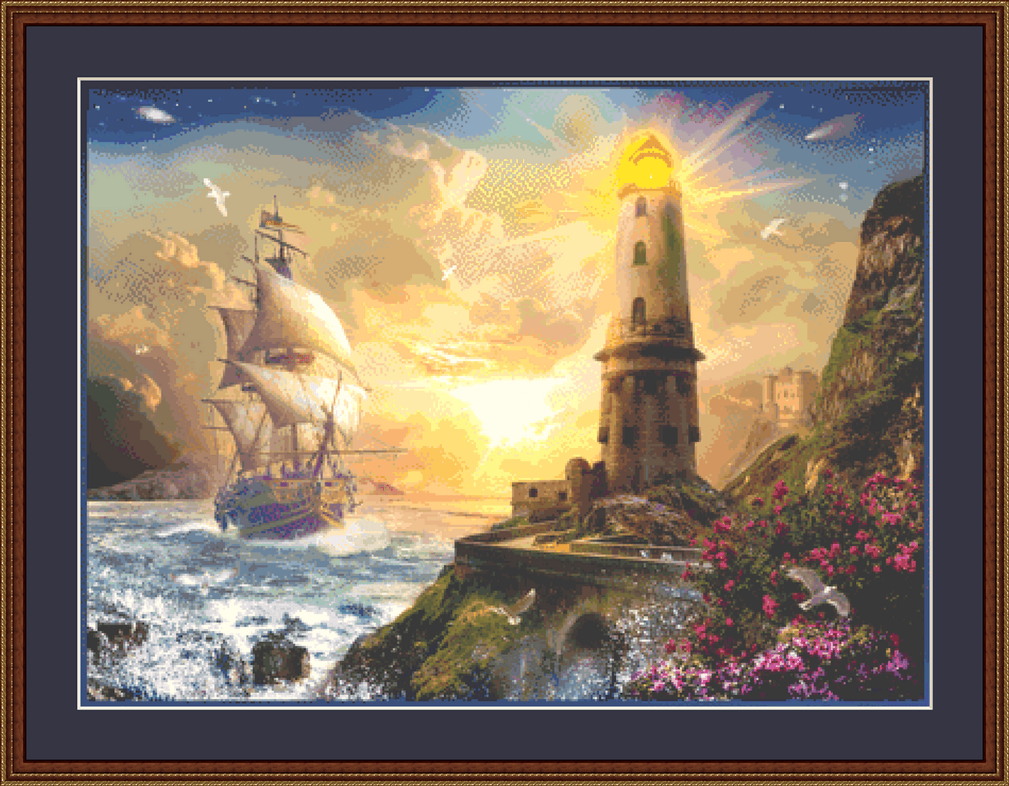 Lighthouse and Ship counted cross stitch pattern by Jan Patrik Krasny, Licensed by MGL, www.mglart.com