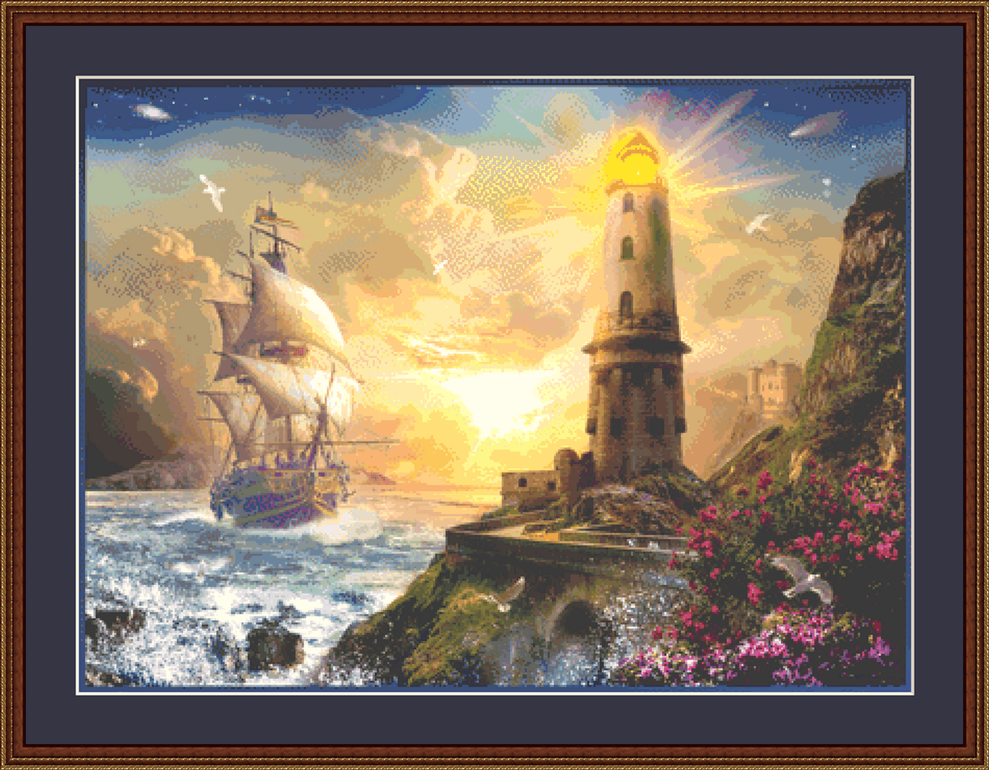 Lighthouse and Ship counted cross stitch pattern by Jan Patrik Krasny, Licensed by MGL, www.mglart.com