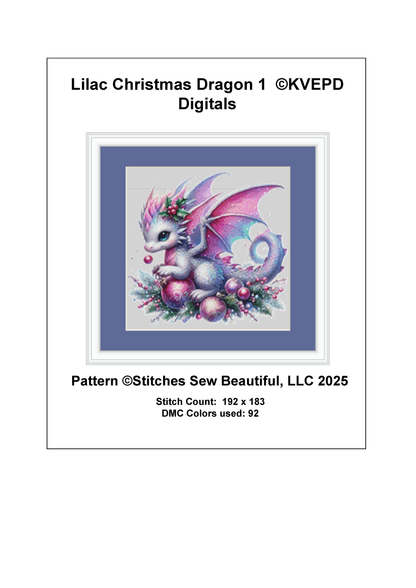 Lilac Christmas Dragon 1 (Ornament) counted cross stitch pattern by KVEPD Digitals