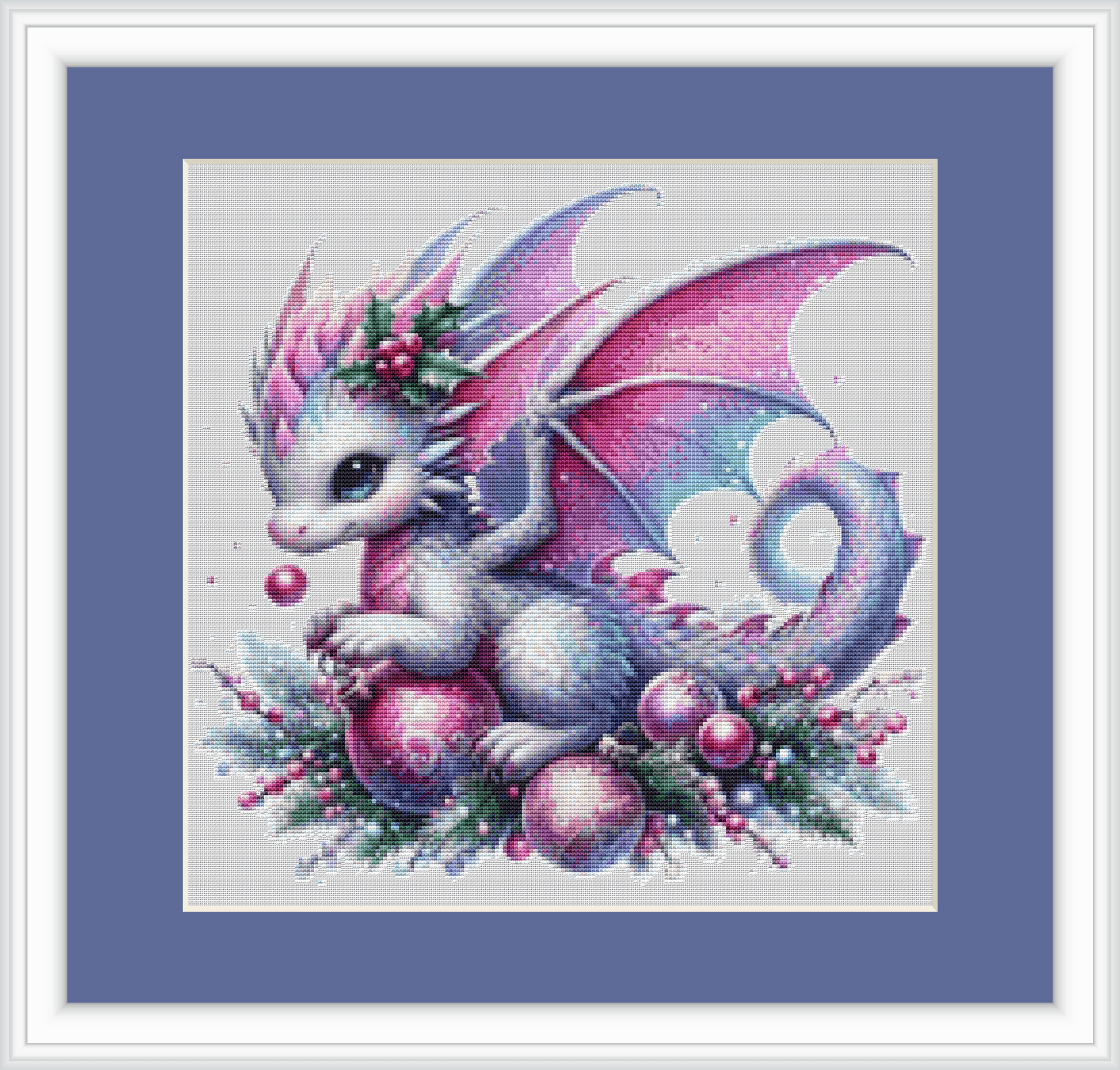 Lilac Christmas Dragon 1 (Ornament) counted cross stitch pattern by KVEPD Digitals
