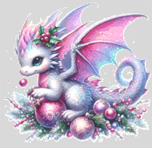 Lilac Christmas Dragon 1 (Ornament) counted cross stitch pattern by KVEPD Digitals