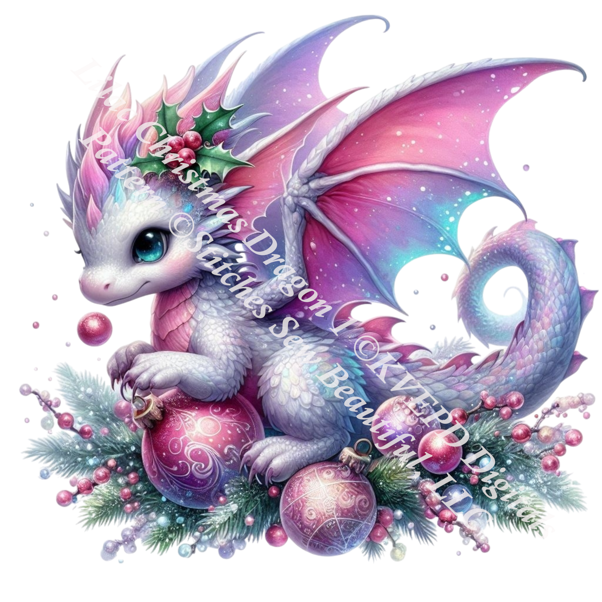 Lilac Christmas Dragon 1 (Ornament) counted cross stitch pattern by KVEPD Digitals