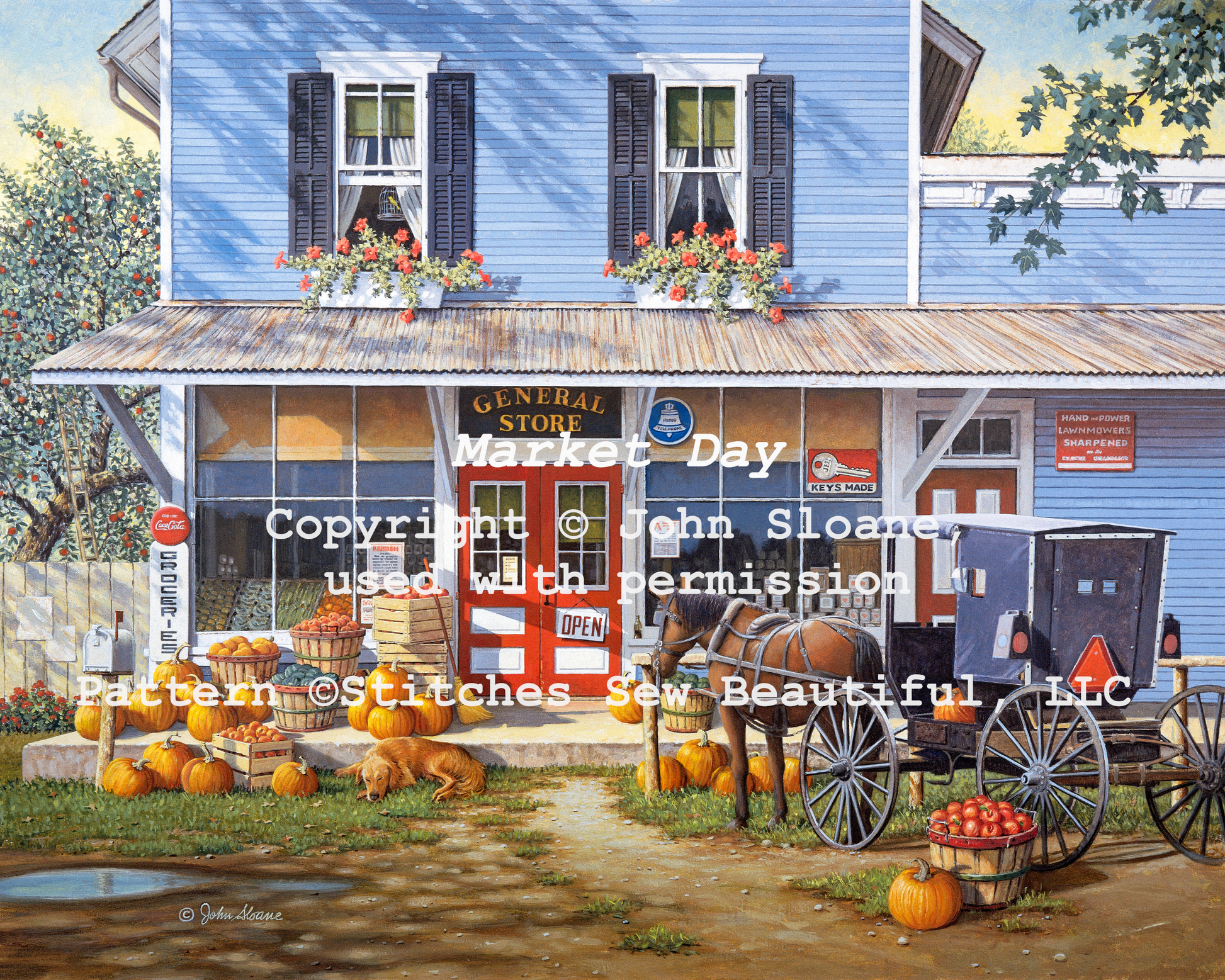 Market Day counted cross stitch pattern Copyright © John Sloane, used with Permission